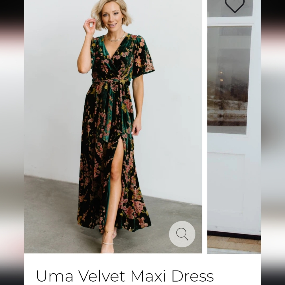 Baltic born Uma velvet maxi dress green floral Large